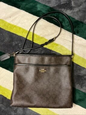 Coach Dark Brown Signature File Crossbody with Gold Logo